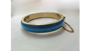 Vintage Bangle Bracelet Blue Enamel with Gold Tone Classic Stacking Jewelry
