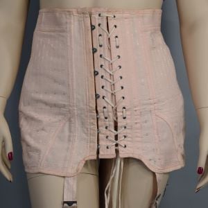 Pink Boned Antique 30s Corset Girdle Open Bottom with Suspenders Flex-O-Back by Crescent 2XL - Fashionconservatory.com