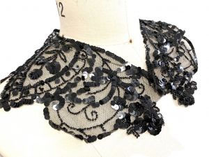 Vintage Embroidered Net Sequin Beaded Collar Black Sew On Possibly Victorian - Fashionconservatory.com