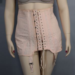 Pink Boned Antique 30s Corset Girdle Open Bottom with Suspenders Flex-O-Back by Crescent 2XL
