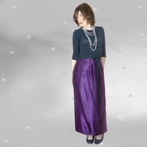 Purple Satin Maxi Wrap Skirt, One Size Fit Most Strapless Midi Dress, One Shoulder, Halter ~ 90s - Fashionconservatory.com