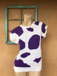 1980s Purple Polka Dot Cotton Sweater Sz M