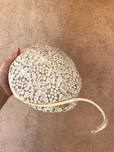 1950s Off White Lace Hat Calot Style with Antenna OS - Fashionconservatory.com