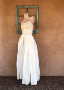 1950s 1960s White Sequin Evening Gown Wedding Dress Emma Domb Sz S W25 - Fashionconservatory.com