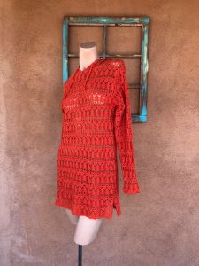 1990s Orange Crochet Hoodie Sweater Sz S M - Fashionconservatory.com