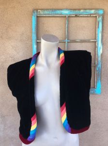 1980s Reversible Velvet Vest Rainbow Collar Unisex Sz M
