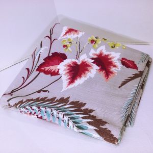 Vintage 40s-50s Textile Barkcloth Fabric Botanical Yardage 47''x93'' Selvedge Edge Grey Maroon - Fashionconservatory.com