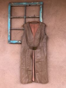 1970s Long Brown Leather Vest Sz M up to US12 - Fashionconservatory.com