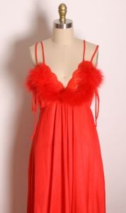 1970s Red Fuzzy Marabou Feather Trim Spaghetti Strap Lace Full Length Night Gown by JCPenney  - Fashionconservatory.com