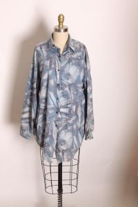 1970s Novelty Denim Print Long Sleeve Button Up Blouse by Lady Van Heusen  - Fashionconservatory.com