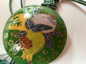 Lovely Vintage Chinese Cloisonne Pendant with Fruit in Vivid Colors. - Fashionconservatory.com