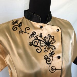 1950s gold satin pajama top with contrasting details - Fashionconservatory.com
