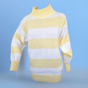Vintage 80s Mockneck Yellow Striped Sweater Victoria Jones 
