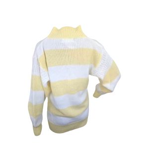 Vintage 80s Mockneck Yellow Striped Sweater Victoria Jones  - Fashionconservatory.com