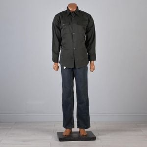 XL 1960s Mens Work Shirt Gray Green Twill Long Sleeve Button Down Industrial Workwear - Fashionconservatory.com
