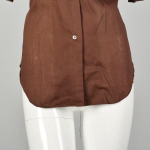 Large 1970s Solid Brown Casual Button Up Shirt Deadstock Short Sleeve Summer Weight Permanent Press - Fashionconservatory.com