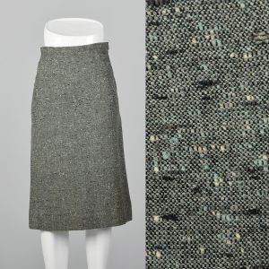 XXS 1950s Skirt Green Tweed Pencil Skirt Side Zip