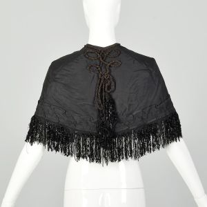 XXS 1800s Capelet Victorian Silk Black Fringe As Is - Fashionconservatory.com
