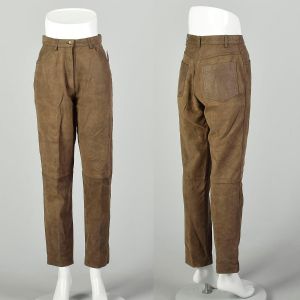 Small 2000s Leather Pants Worn Brown Broken-In