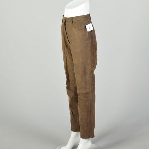 Small 2000s Leather Pants Worn Brown Broken-In - Fashionconservatory.com