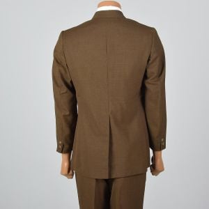 Medium 1960s 39L Mens Brown 2pc Suit Convertible Pockets 3 Roll 2 Single Vent Tapered Pants - Fashionconservatory.com