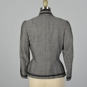 XS 1950s Bonwit Teller Gray Fitted Blazer Black Trim Fitted Jacket Hourglass Pin Up  - Fashionconservatory.com