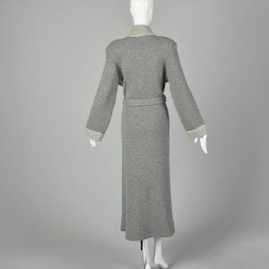 Medium Frette 1980s Gray Robe Designer Plush Luxurious Wool Full Length Dressing Gown 80s - Fashionconservatory.com