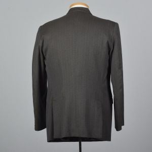 42L Large 1980s Mens Blazer Double Breasted Suit Jacket Gray Blue Pin Stripes Double Vent - Fashionconservatory.com