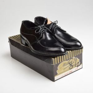 Sz8.5 Black Leather Lace-Up Milano Derby Deadstock Vintage Shoes