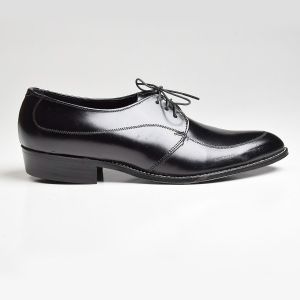 Sz8.5 1960s Black Leather Milano Derby Lace-Up Vintage Deadstock Shoes - Fashionconservatory.com