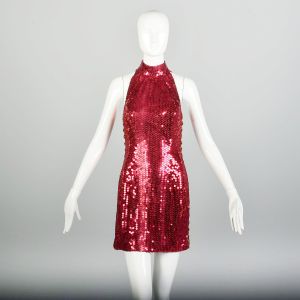 Small 1990s Red Sequin Mini Naked Party Dress