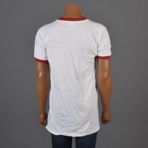 Small 1970s Mens White Ringer Tee Shirt Red Ribbed Knit Trim Deadstock  - Fashionconservatory.com