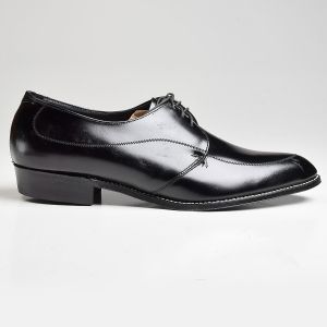 Sz11 1960s Black Leather Classic Derby Lace-Up Vintage Shoes - Fashionconservatory.com