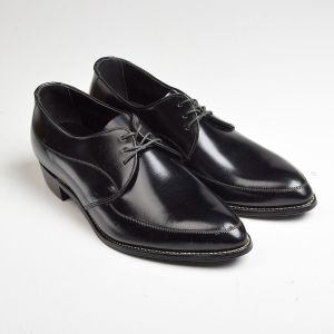 Sz8.5 1960s Black Leather Derby Lace-Up Vintage Tru-Flex Shoes
