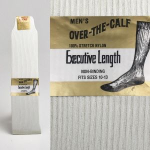 Deadstock 1950s Men's Ivory Socks Ribbed Knit Nylon Stretch Thin Sheer Over the Calf