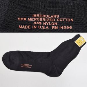 Deadstock 1950s Men's Silky Feel Sock Black Nylon Top Cotton Heel Rib Knit Sheer Irregulars 