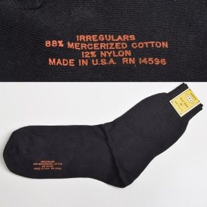 1950s Deadstock Mens Black Cotton Socks Rib Knit Cuffs Thin Lightweight Half Hose