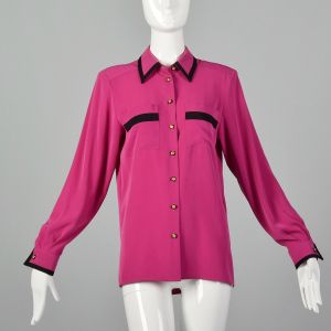 Small 1980s Jaeger Blouse Pink Button Down Top