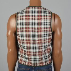 Small 1960s Mens Vest Red White Green Flannel Plaid Quilted Lining  - Fashionconservatory.com