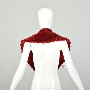 OSFM Red Sheared Fur Shawl Collar Scalloped Outer Edge  - Fashionconservatory.com
