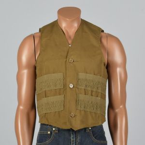 Medium 1950s Mens Deadstock Shooting Vest Cotton Canvas Button Front Outerwear