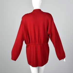 Large 1980s Oversized Cardigan Red Knit Sweater - Fashionconservatory.com