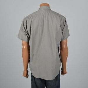 XL 1960s Mens Work Shirt Distressed Short Sleeve Patch Pockets Sanforized Gray Button Down - Fashionconservatory.com