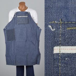 1950s Selvedge Denim Apron Deadstock Heavy Duty Cotton Workwear Smock Industrial