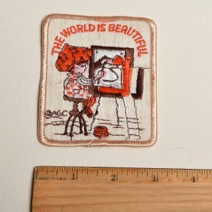 1970s Holly Hobbie The World Is Beautiful Embroidered Sew On Patch Artist Painting Art Applique - Fashionconservatory.com
