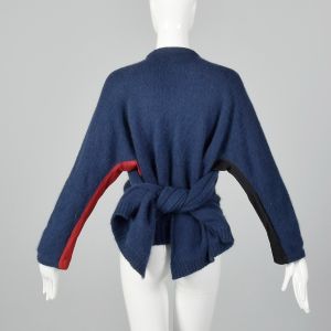 Medium 1980s Gianfranco Ferre Sweater Avant Garde Top Blue Knit - Fashionconservatory.com