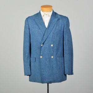 Medium 1960s Heathered Blue Jacket Mod Double Breasted Summer Weight Blazer