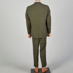 1970s Plaid Green Suit Three Roll Two Single Vent Flat Front Cuffed Tapered Leg - Fashionconservatory.com