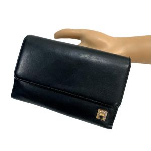 Large Black Leather Wallet Organizer with Gold Logo