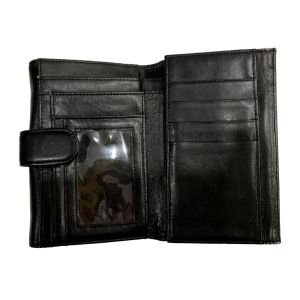 Large Black Leather Wallet Organizer with Gold Logo - Fashionconservatory.com